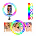 רינג לייט צבעוני 33 ס”מ RGB עוצמתי ומתכוונן עם חצובה עד 2 מטר