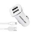 מטען לרכב עם כבל USB Type-C ו-2 יציאות Silver Line Car Charger - Smart - Lab & Mobile