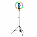 רינג לייט צבעוני 26 ס”מ RGB עוצמתי ומתכוונן עם חצובה עד 2 מטר